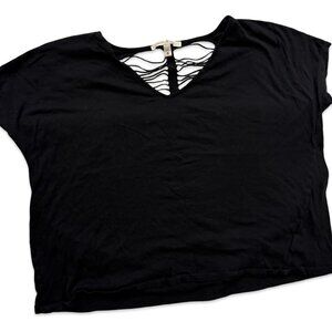 Express One Eleven Black V-Neck Top Open Back Cutout Deconstructed Design - XS